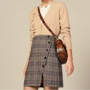 Sandro Wool A Line Checked wrapover skirt with slit